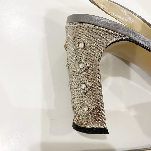 PROXY Metallic Leather Slingback Pumps with Bejeweled Heel Size 10 - Picture 3 of 6